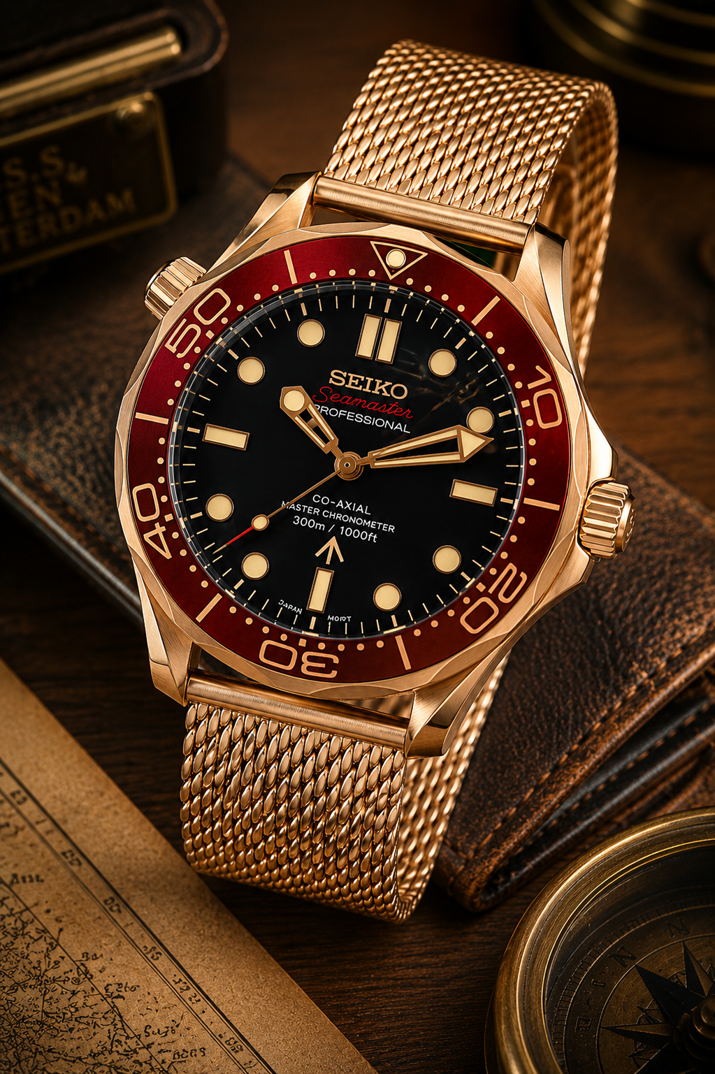 Custom Seiko JB Rose Gold Red Racing Automatic Mod Watch