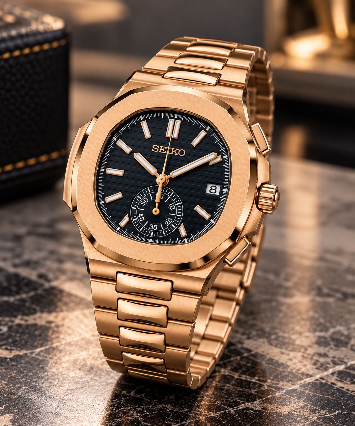 Custom Seiko Gold Naut Chronograph Mod Watch