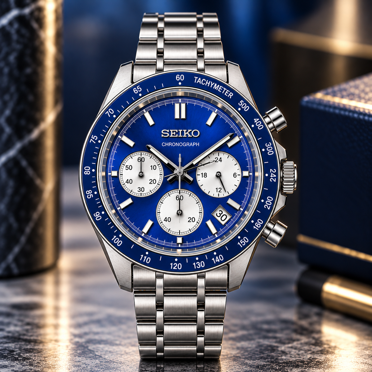 Custom Seiko Blue Panda Racing Tuna Chronograph Mod Watch