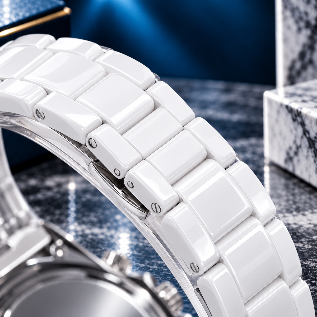 Custom Seiko Glacier White & Black Ceramic Chronograph Mod Watch