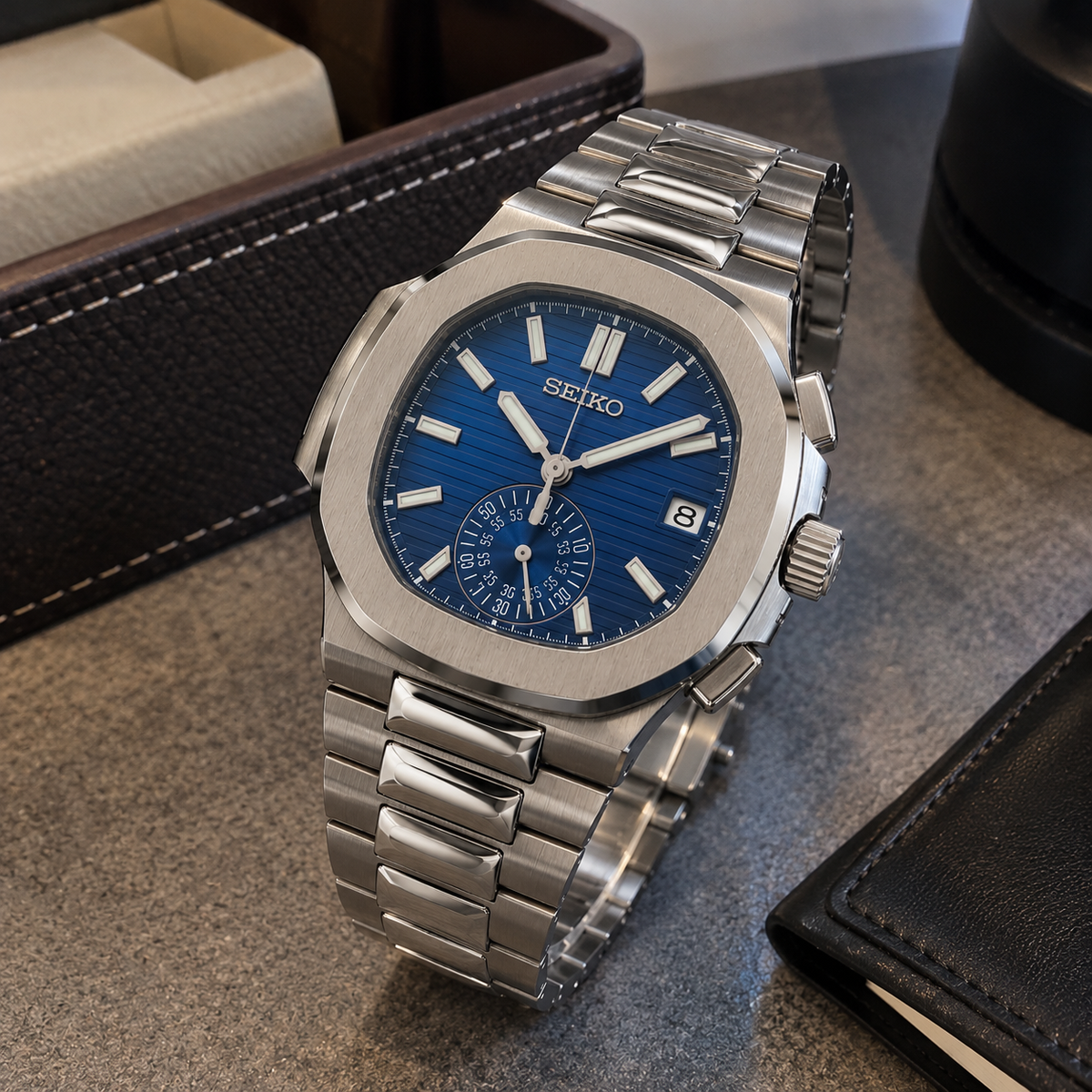 Custom Seiko Silver Naut Chronograph Mod Watch