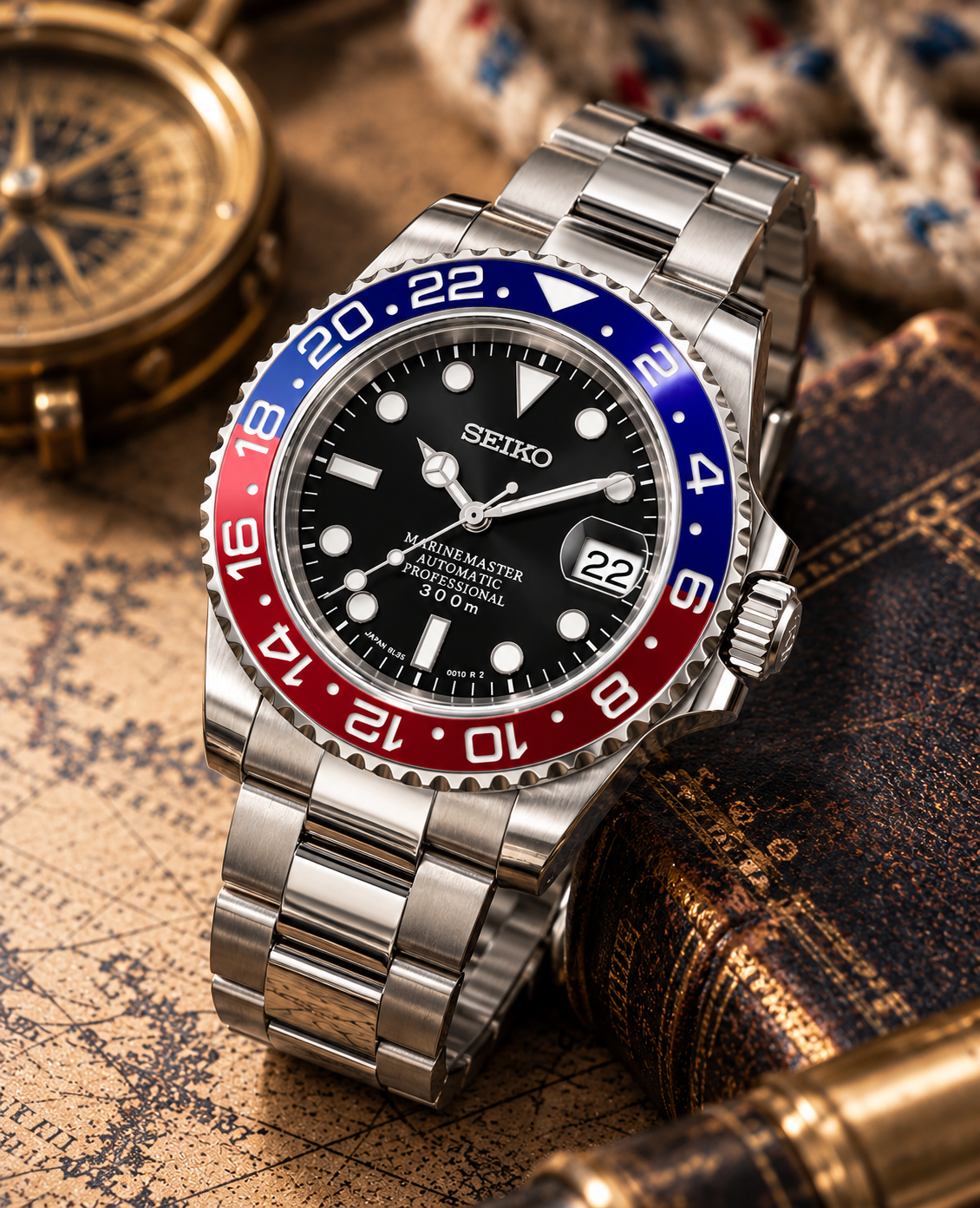 Custom Seiko MilSub Vintage Pepsi Benz Date Mod Watch