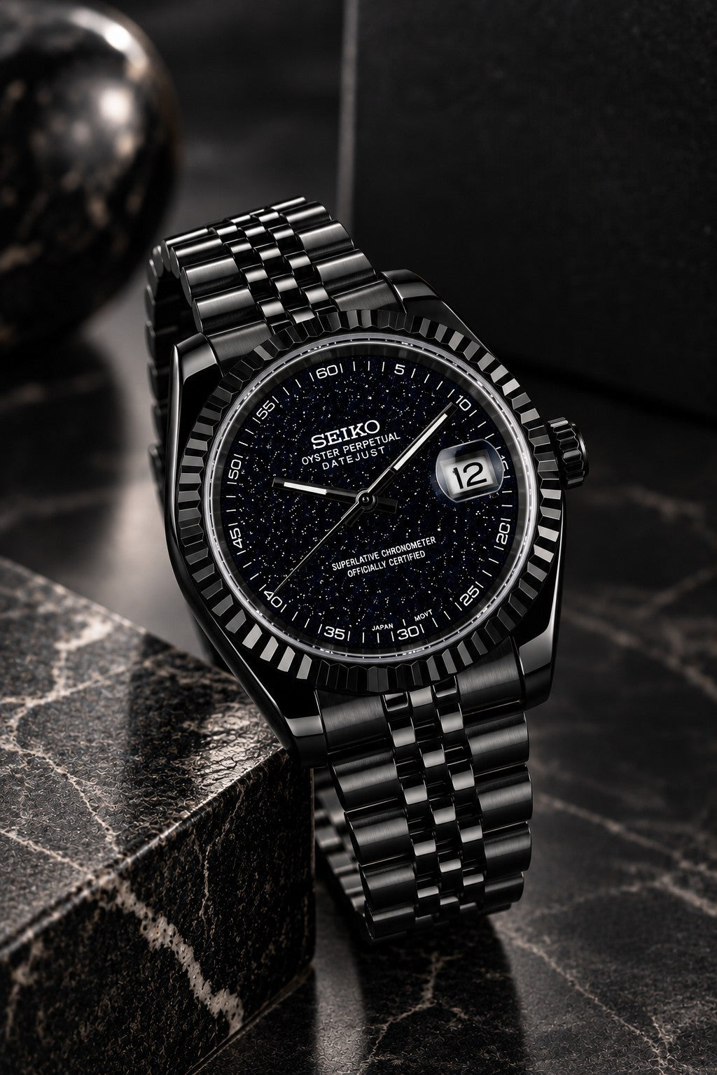 Custom Seiko Black Starry Automatic Mod Watch