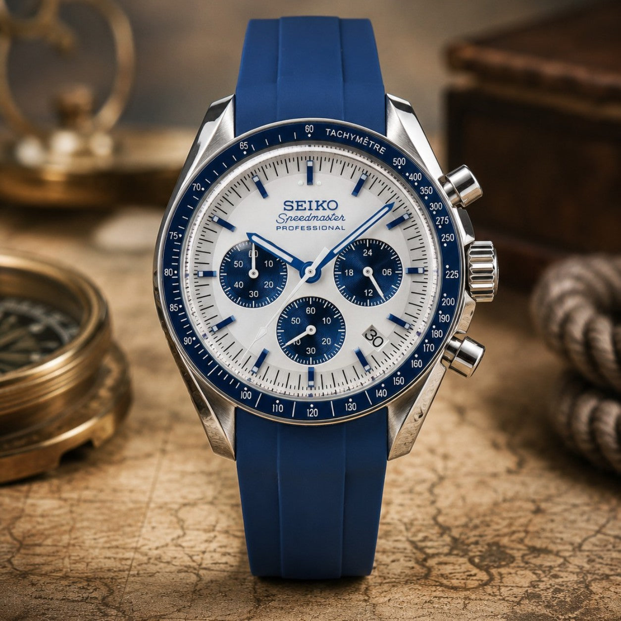 Custom Seiko Blue Racing Chronograph Mod Watch