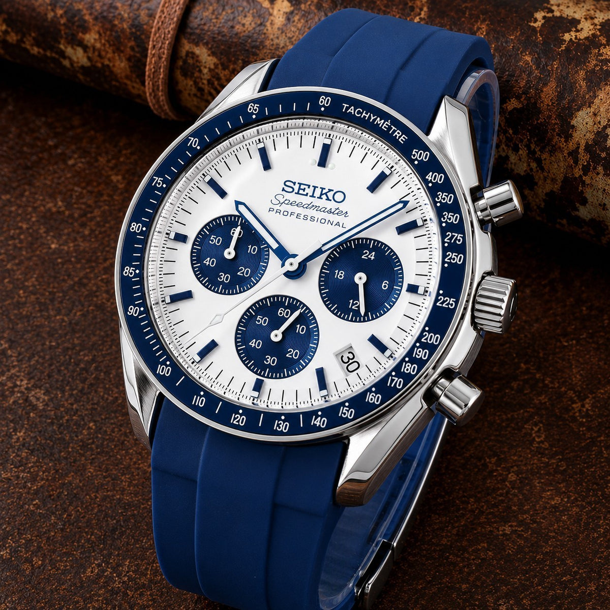 Custom Seiko Blue Racing Chronograph Mod Watch