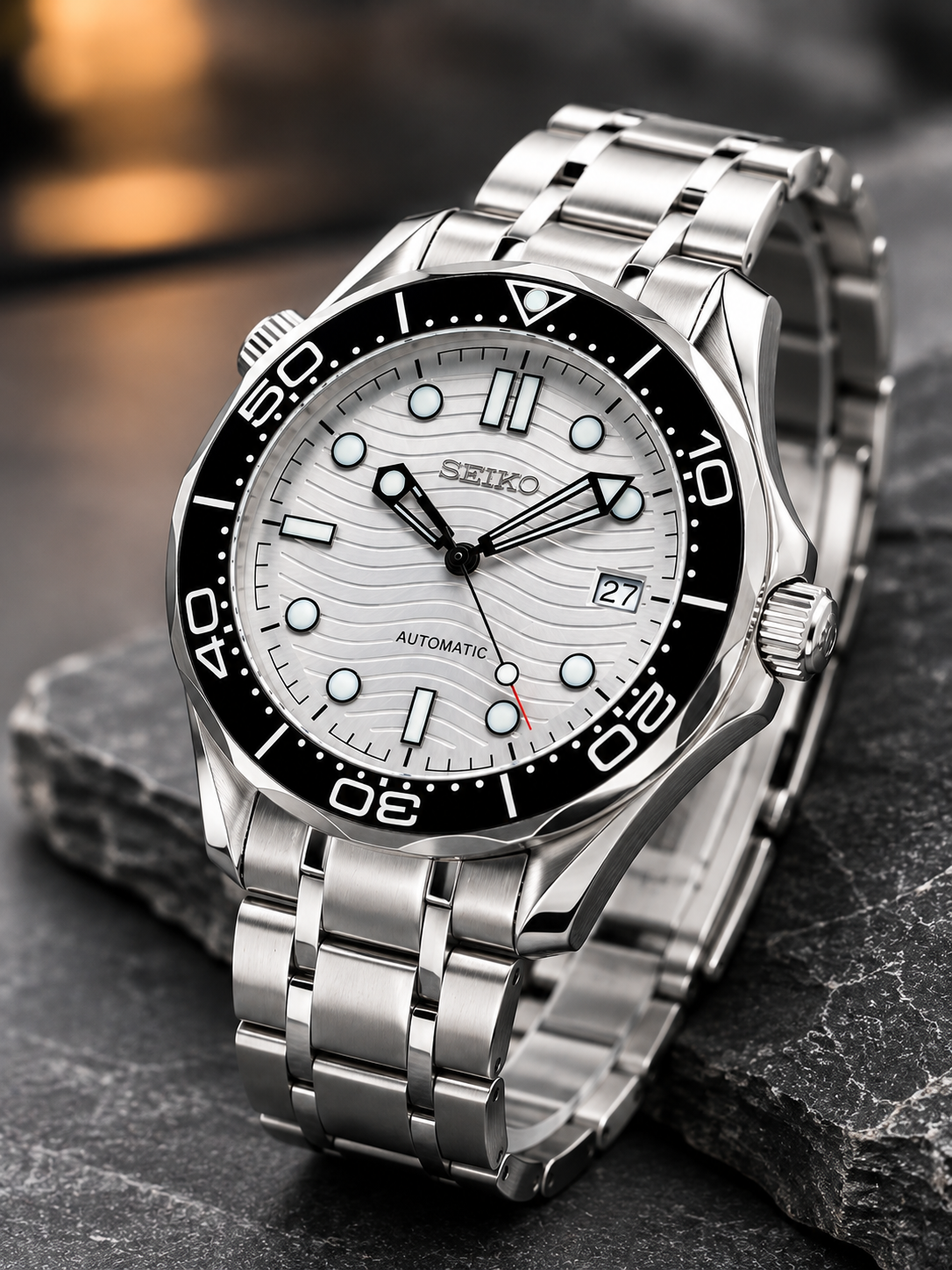Custom Seiko White Sea Racing Automatic Mod Watch