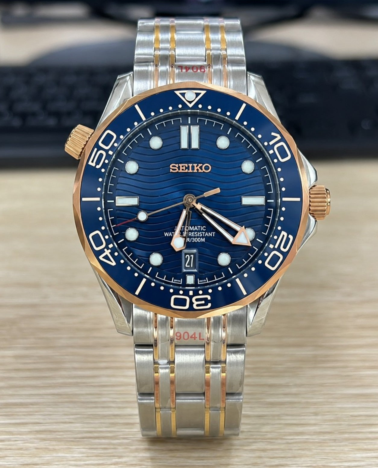 Custom Seiko Blue Ocean Rose Gold Racing Automatic Mod Watch