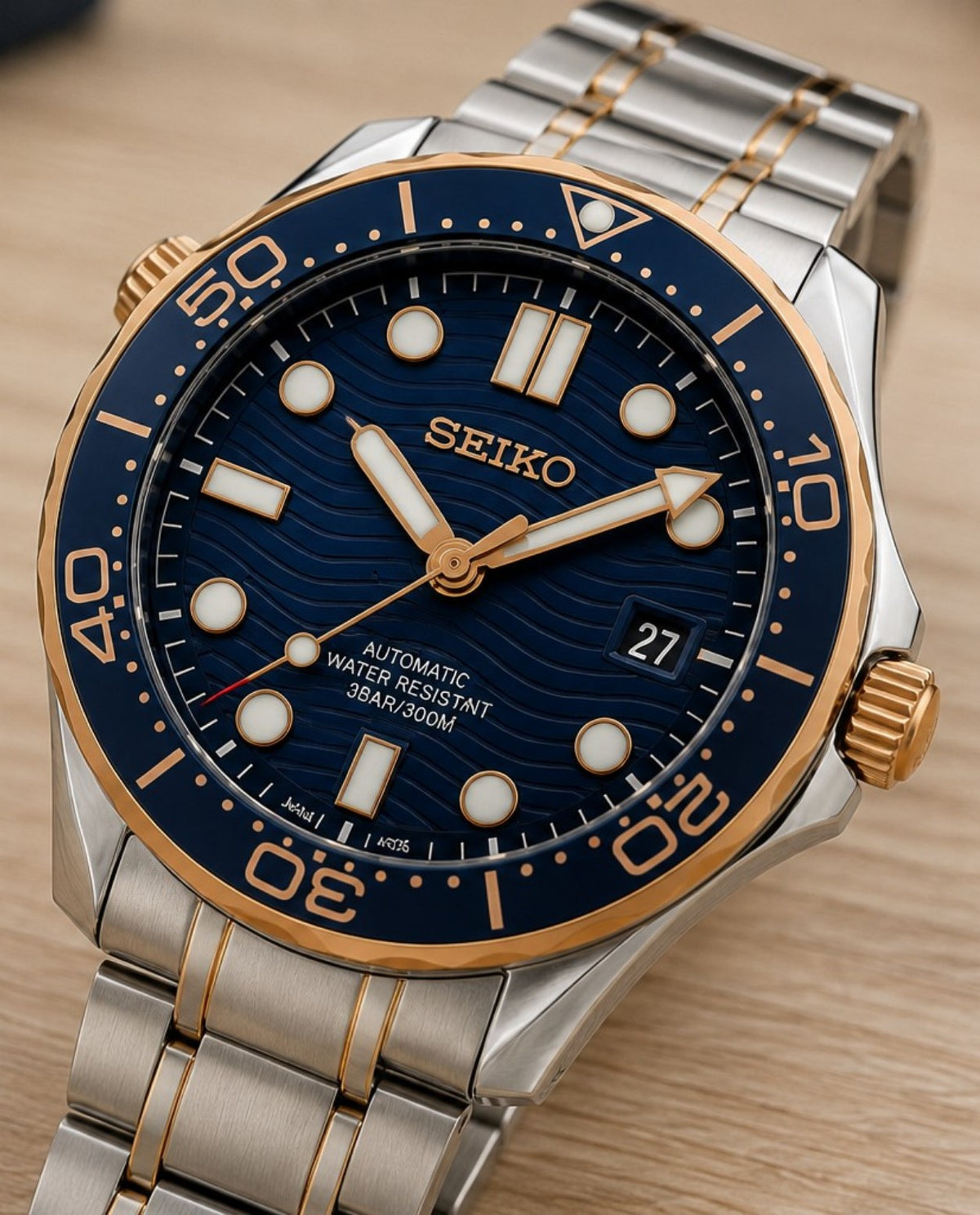 Custom Seiko Blue Ocean Rose Gold Racing Automatic Mod Watch