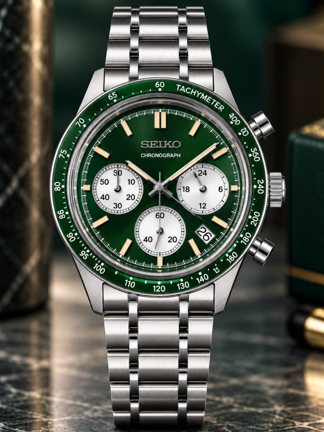 Custom Seiko Green Panda Racing Tuna Chronograph Mod Watch