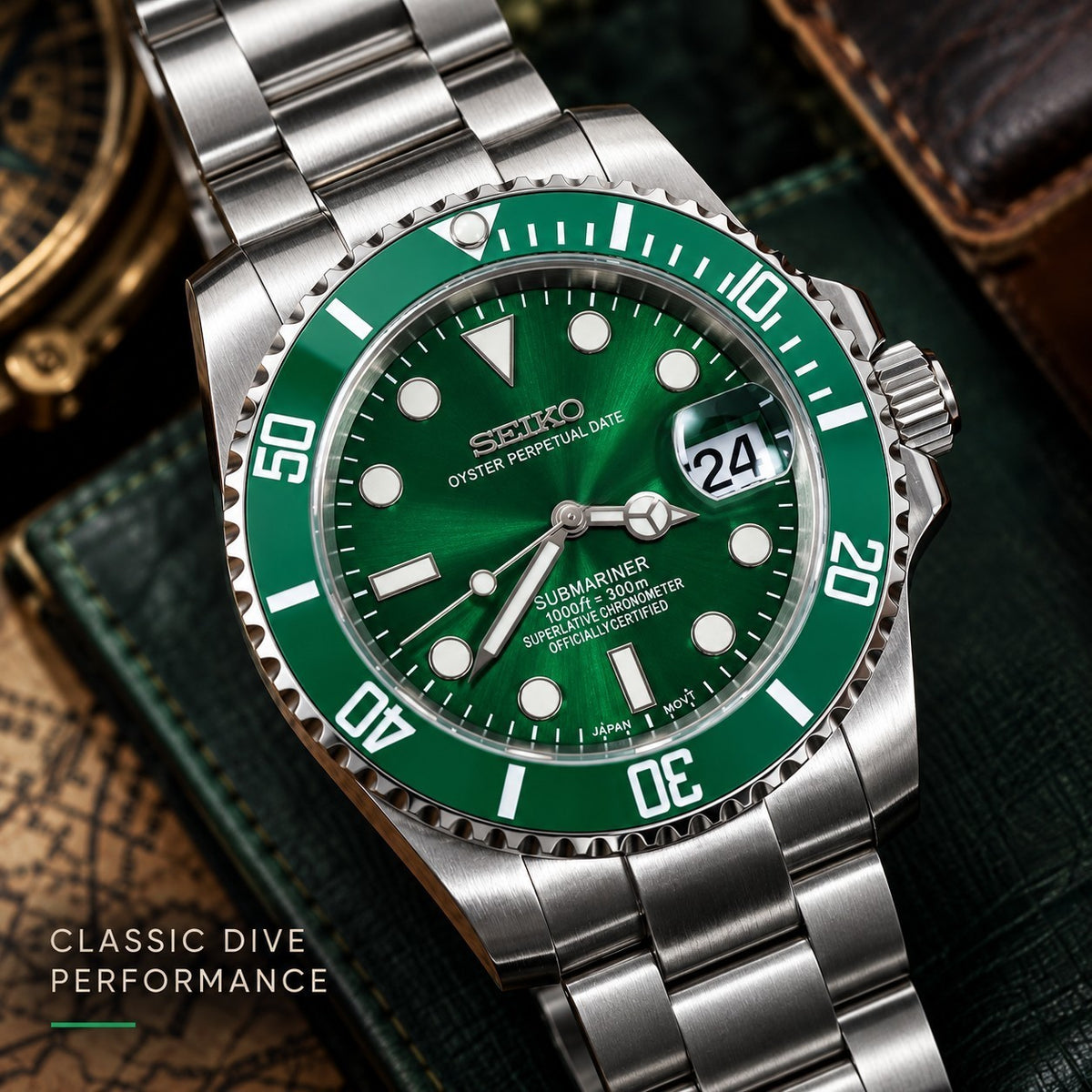 Custom Seiko Green Hulk Automatic Mod Watch