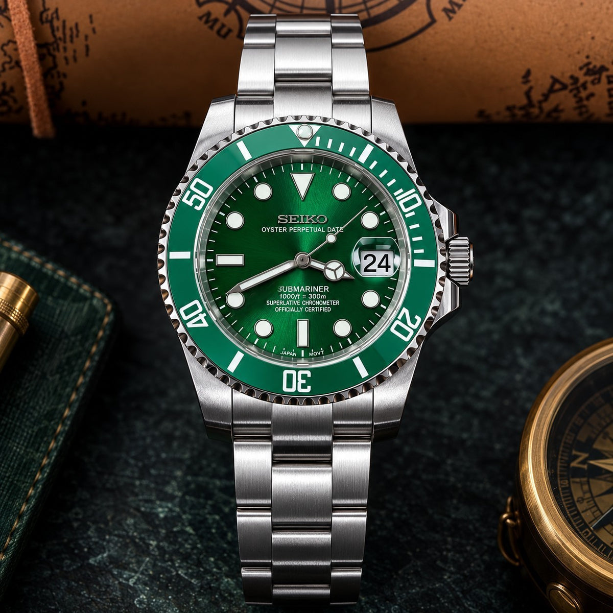 Custom Seiko Green Hulk Automatic Mod Watch