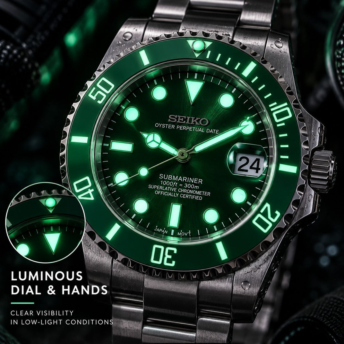 Custom Seiko Green Hulk Automatic Mod Watch