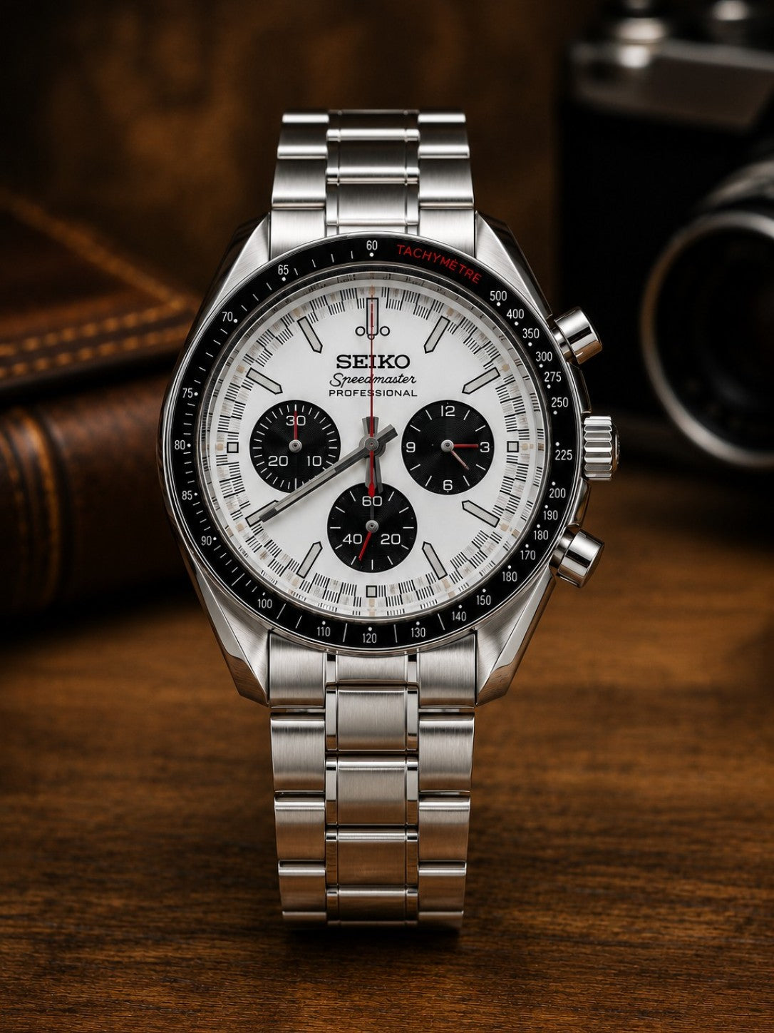 Custom Seiko Silver Panda Racing Chronograph Mod Watch