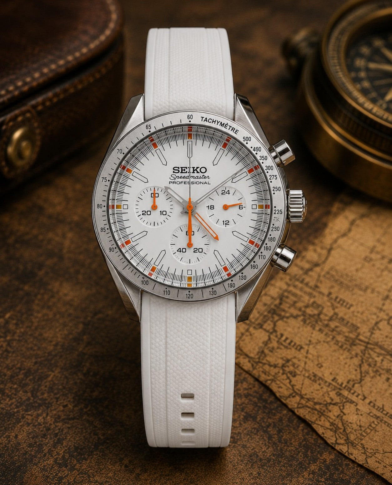 Custom Seiko White Racing Chronograph Mod Watch
