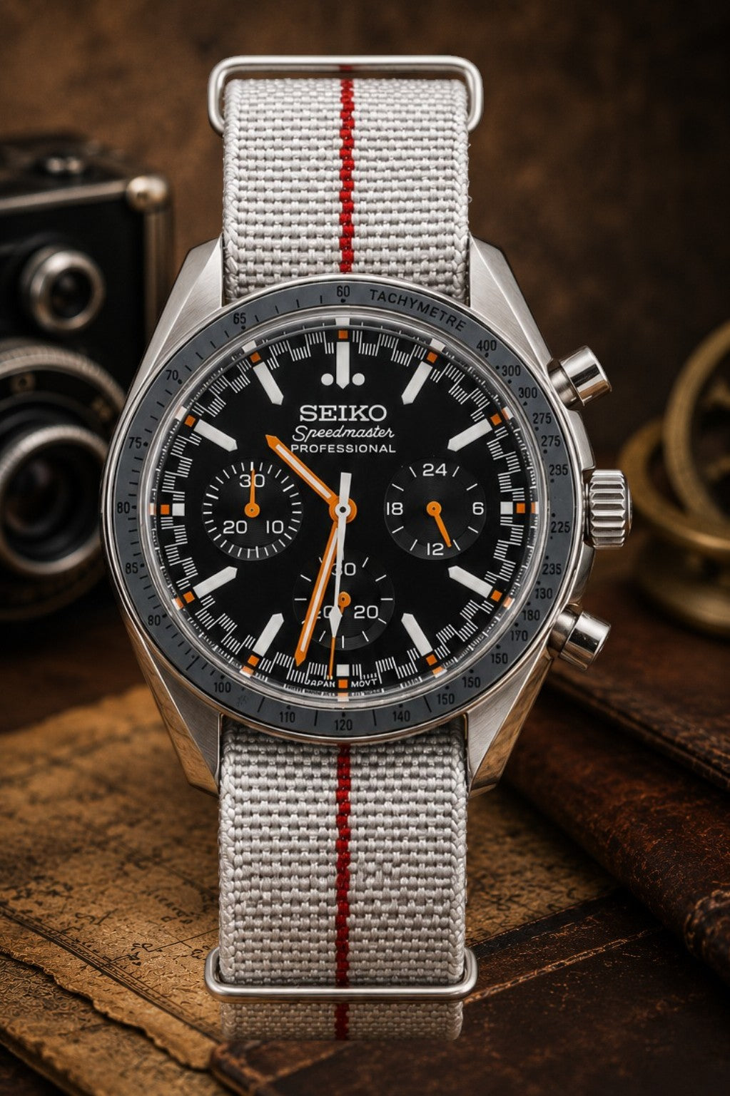 Custom Seiko White Black Racing Chronograph Mod Watch