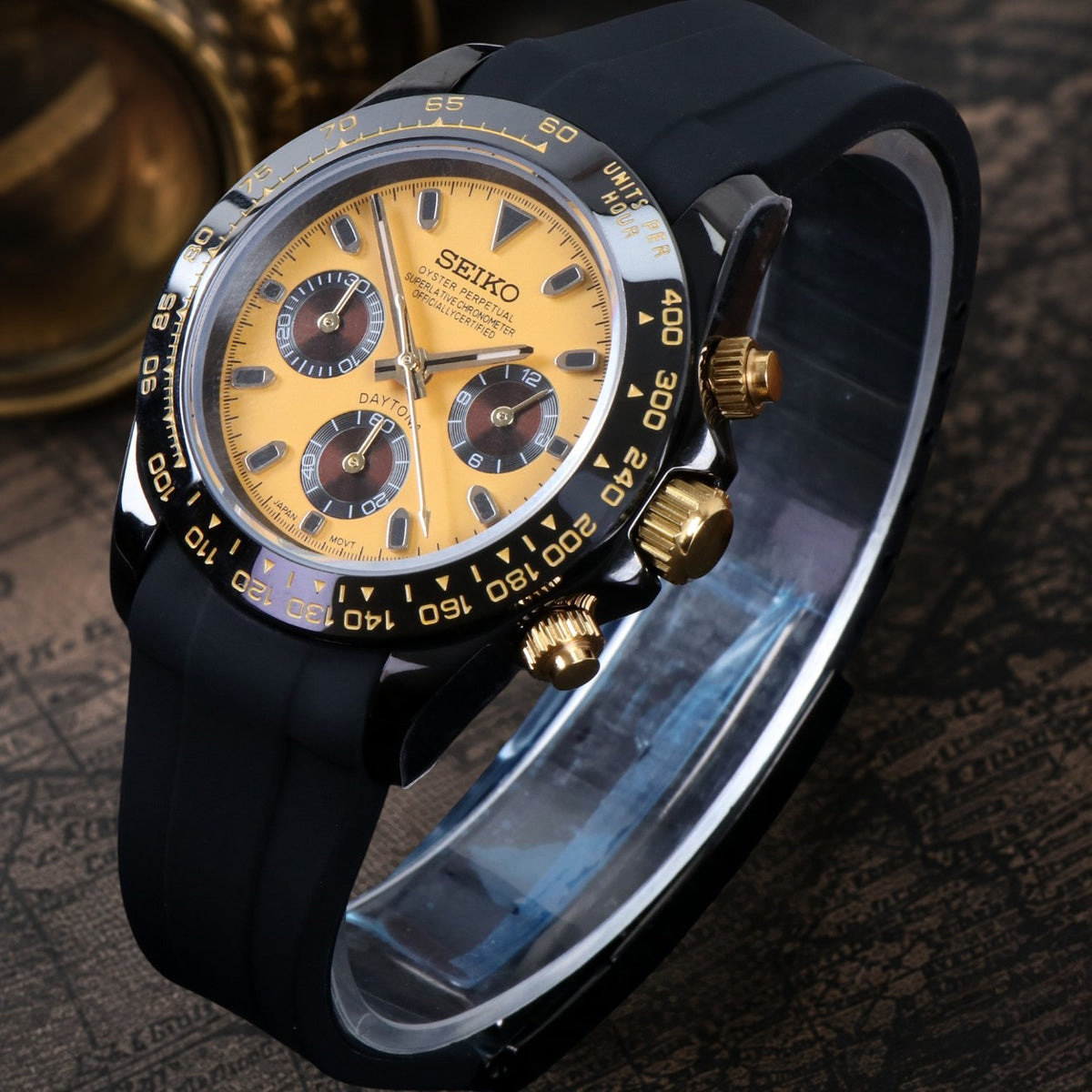 Custom Seiko Yellow Racing Chronograph Mod Watch