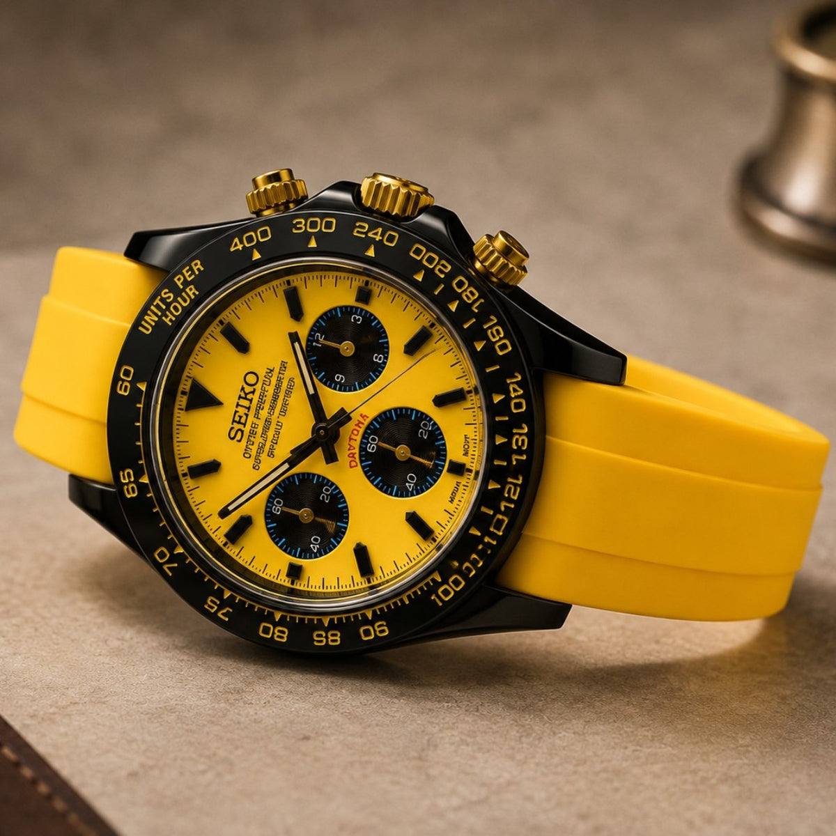 Custom Seiko Yellow Racing Speed Chronograph Mod Watch