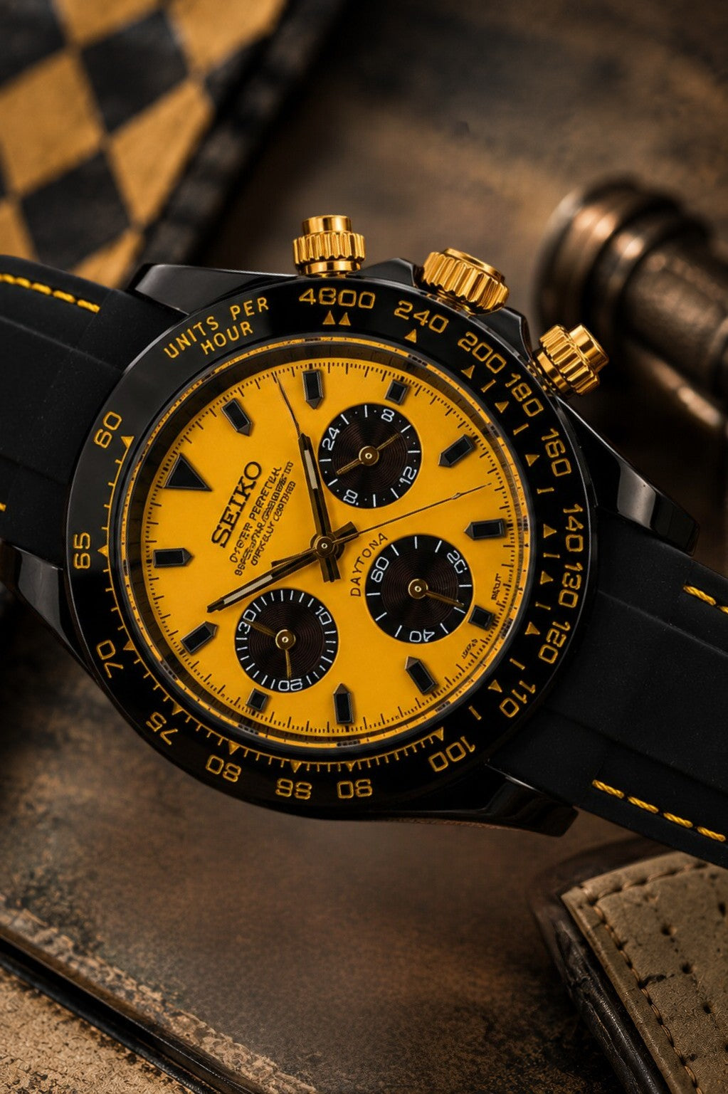 Custom Seiko Yellow Stitching Racing Chronograph Mod Watch